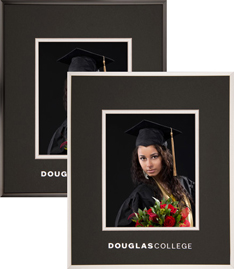 Satin silver & satin black metal photo frames for an 8x10 graduation photo, with silver embossed logo.